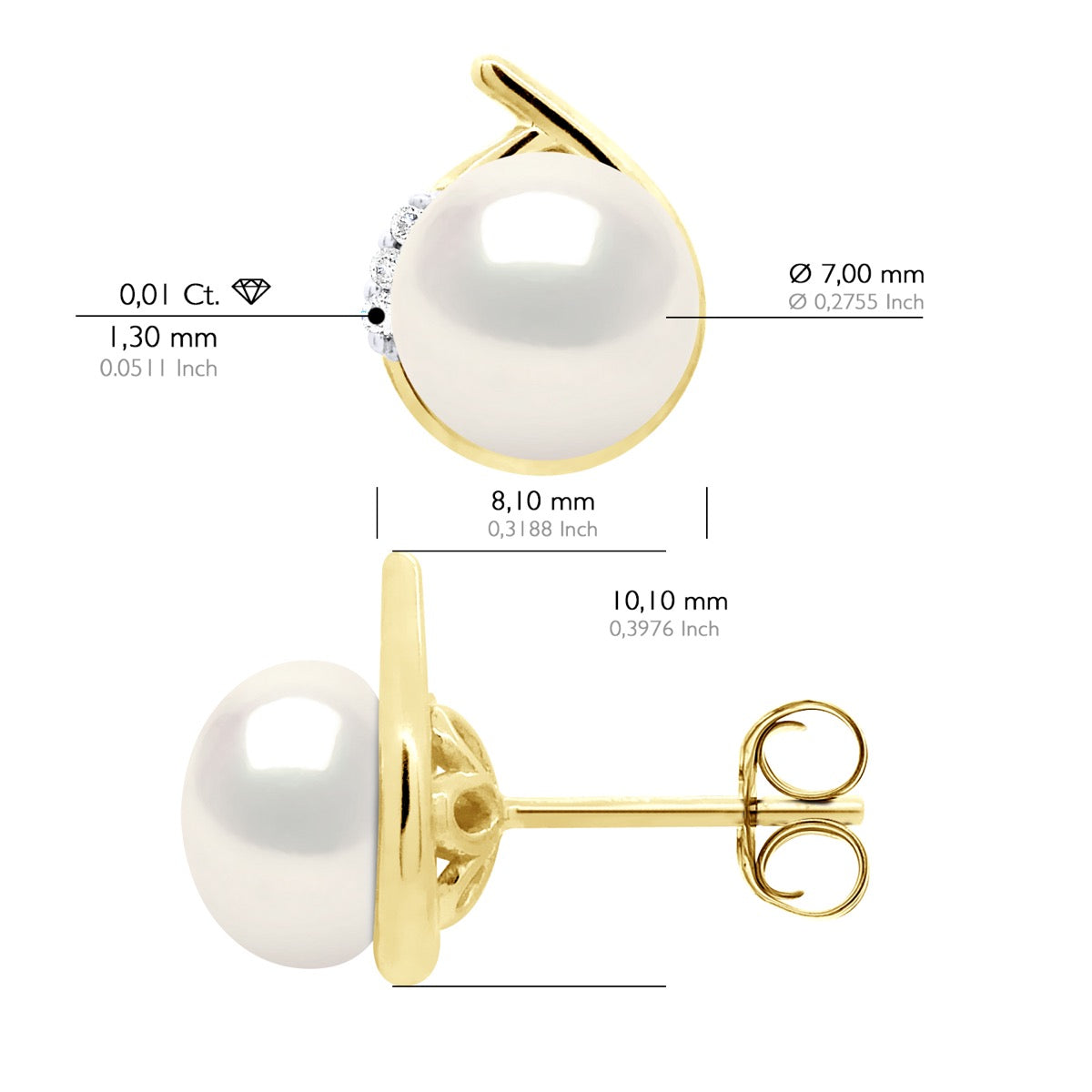 Earrings Surroundings Diamonds 0,03 Cts Yellow Gold - Natural White - Longueur 42 cm