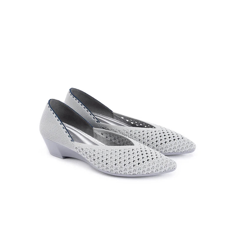 Open Weave Pointed Toe Wedge Work Shoes - Grey