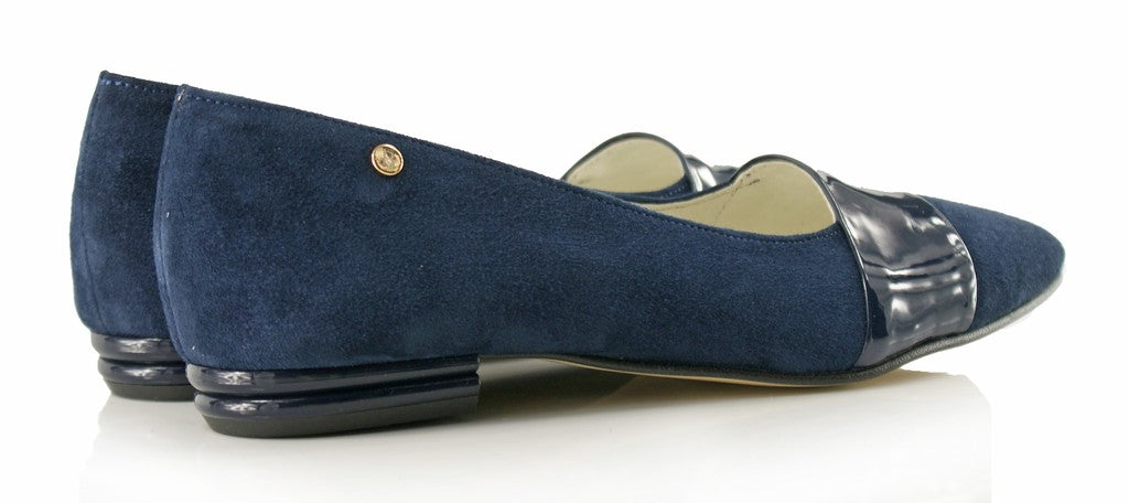 Bosccolo Womens Ballerina Pas - Navy Blue Suede/Lacquered