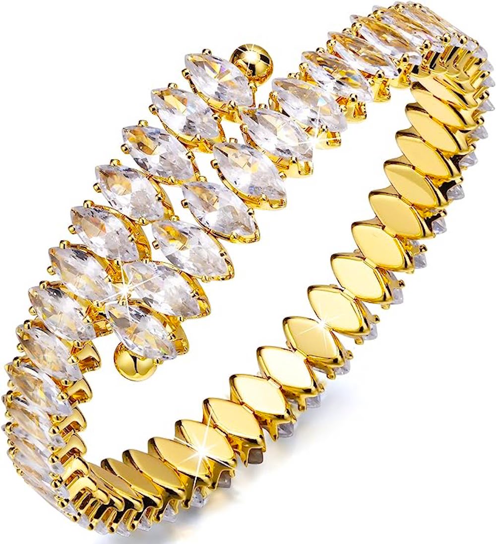 Liv Oliver 18K Gold Crystal Wrap Marquise Bangle