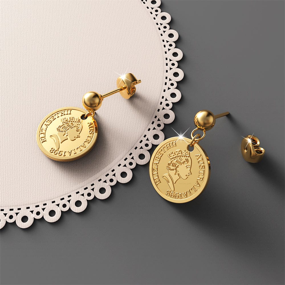 Bullion Gold Coin Drop Gold Layered Earrings