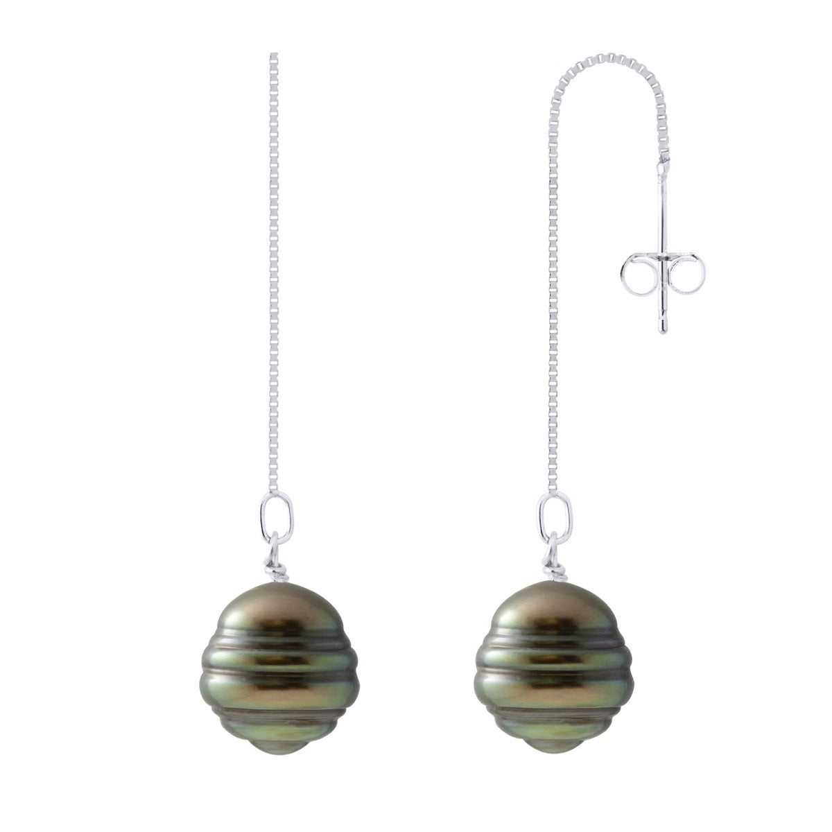 Hanging Earrings -2 Real Cultured Tahiti Pearls Circled 10-11 mm - Longueur 42 cm