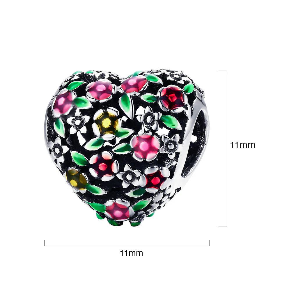 Solid 925 Sterling Silver Magnolia Bloom Heart Charm