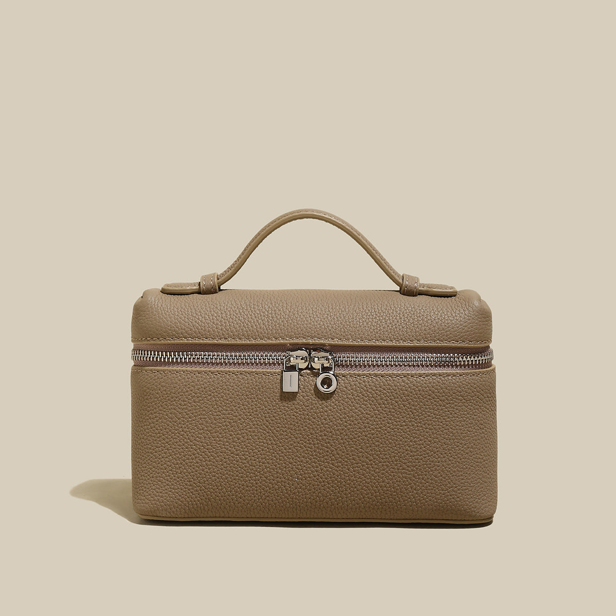 Traveler�s Pebbled Leather Box Vanity Bag - Taupe