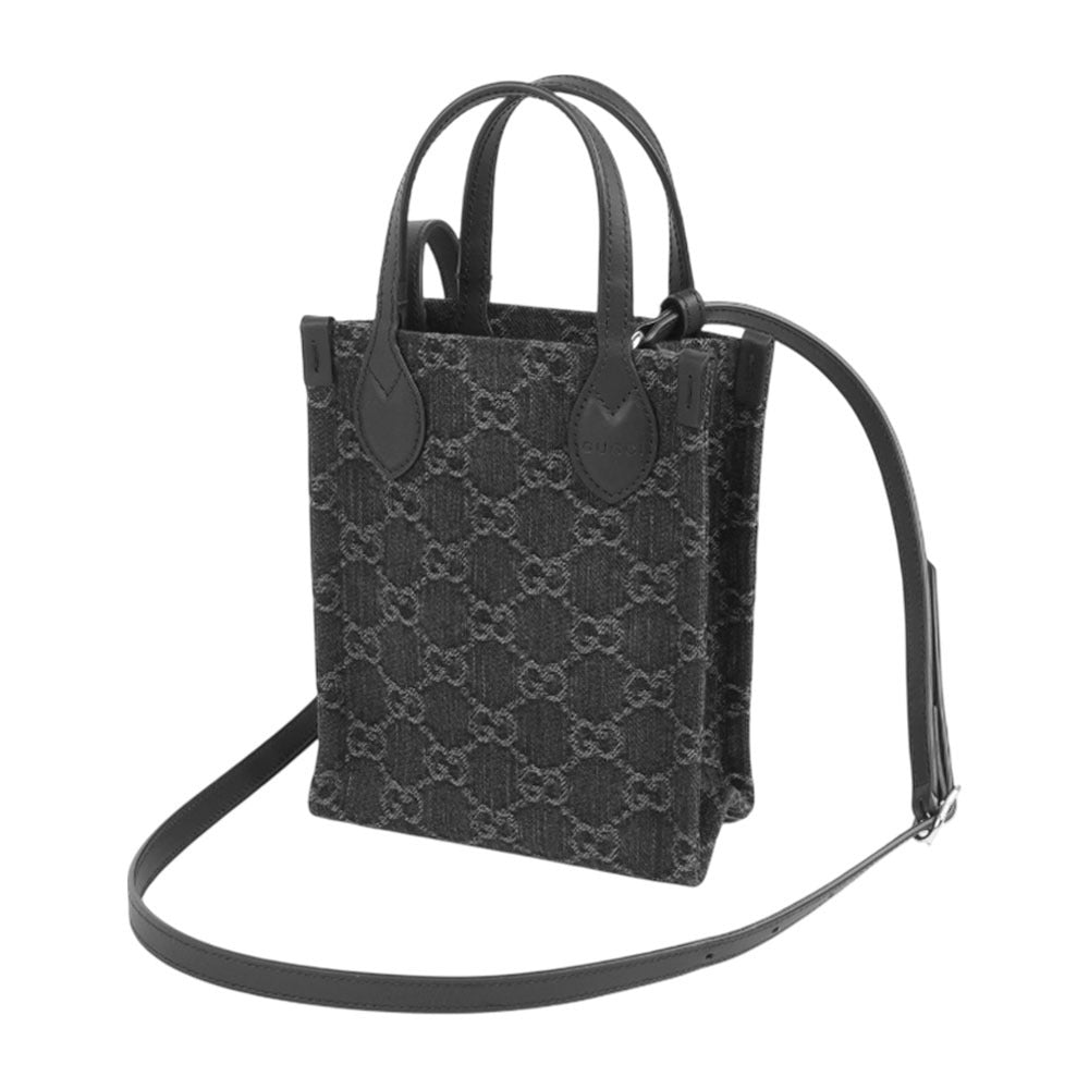 Gucci GG Denim Small Shoulder Bag Tote - Black