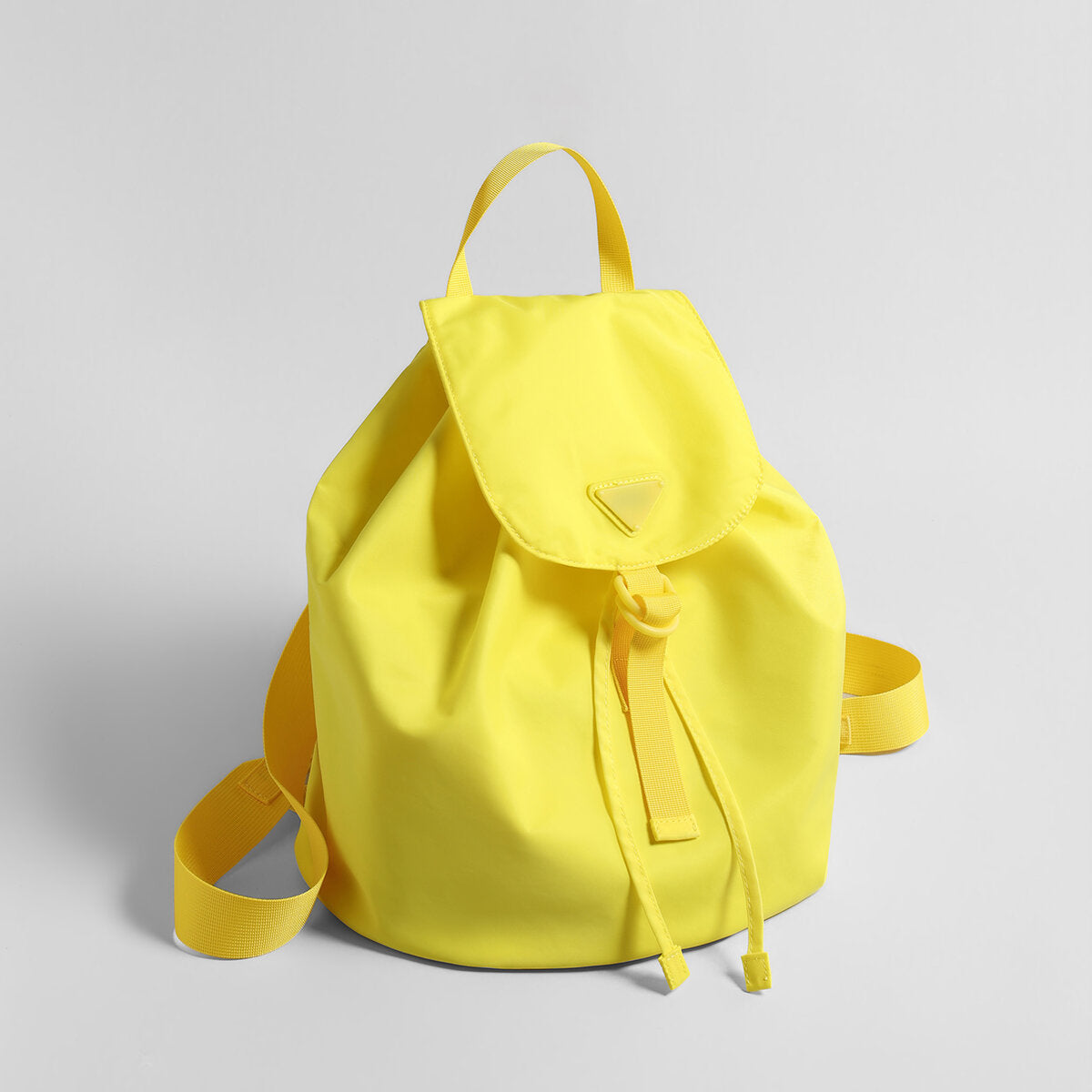 Nylon Drawstring Flap Backpack - Yellow