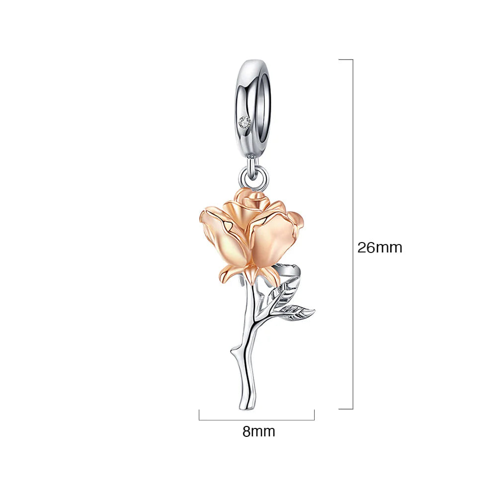 Solid 925 Sterling Silver Belle Rose Pandora Inspired Charm