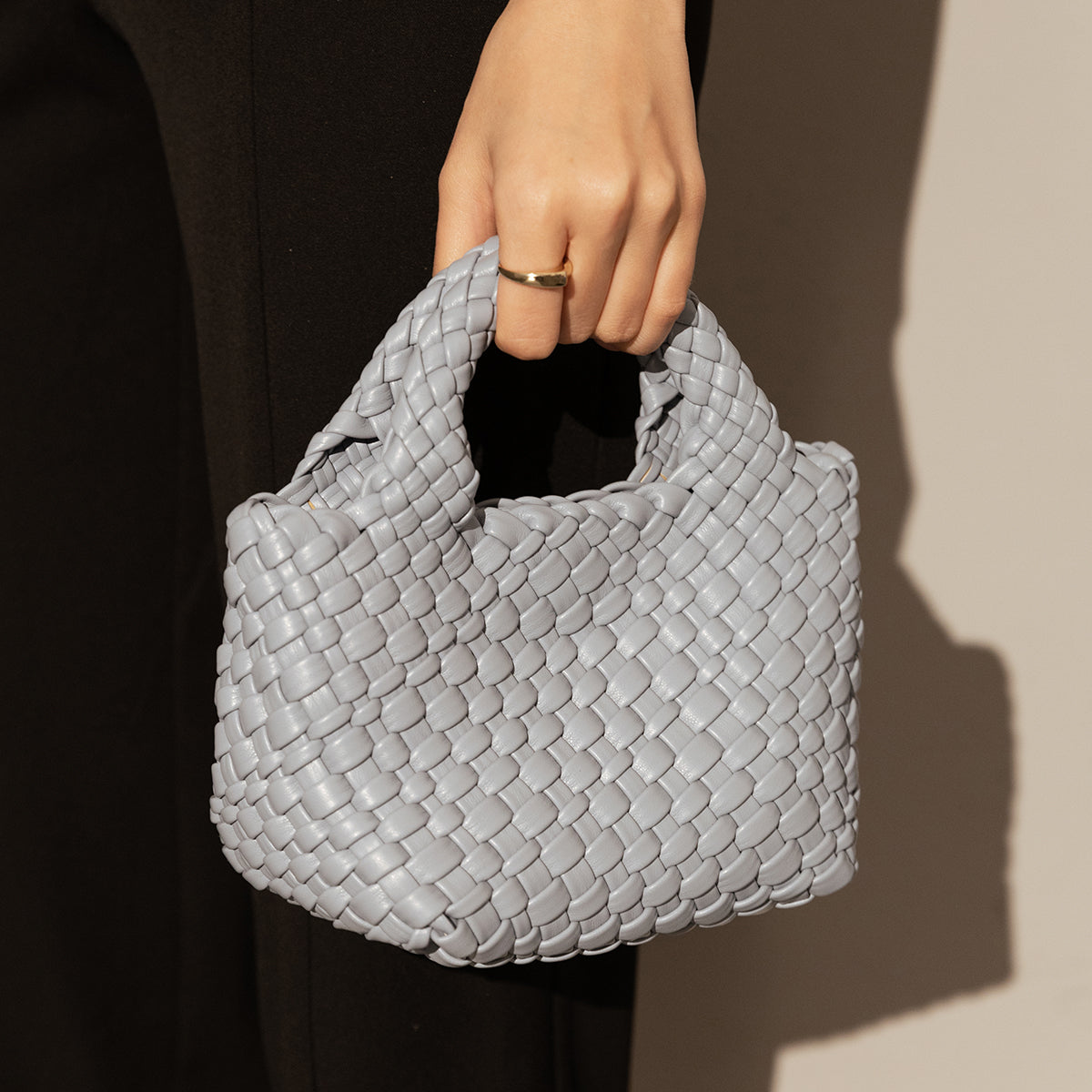 Mini Woven Top Handle Bag - Ash