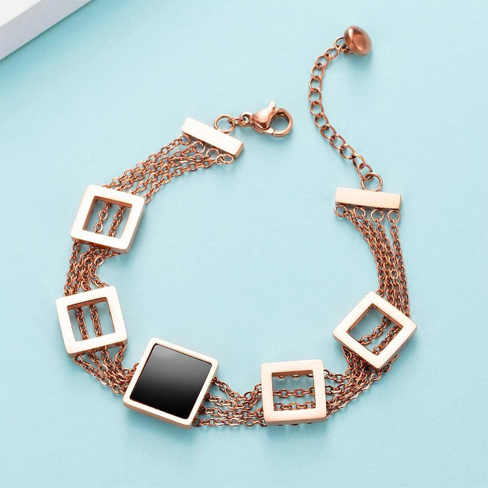 Bullion Gold Glamourous Geometric Layered Chain Bracelet