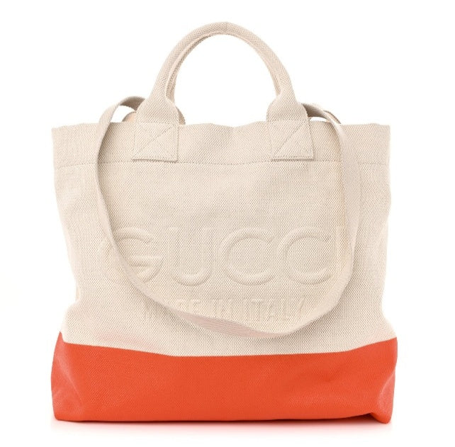 Gucci Logo Web Canvas Mens Tote - White/Orange