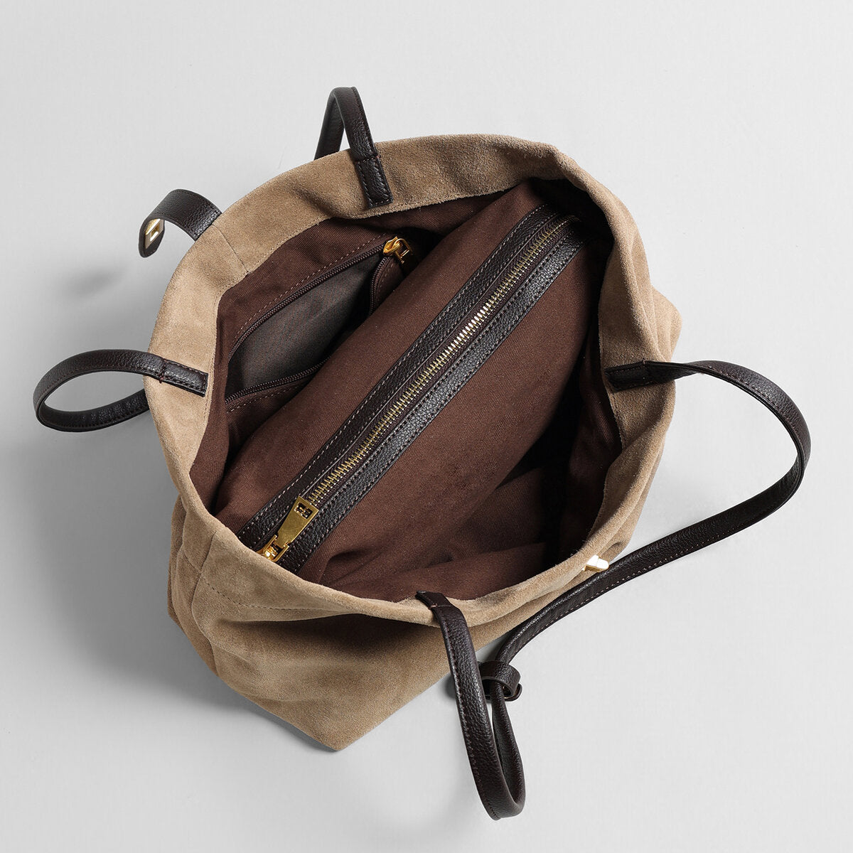 Suede Leather Turn-Lock Tote Bag - Oat