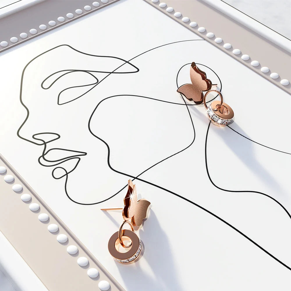 Bullion Gold Butterfly Interlock Rose Gold Layered Earrings