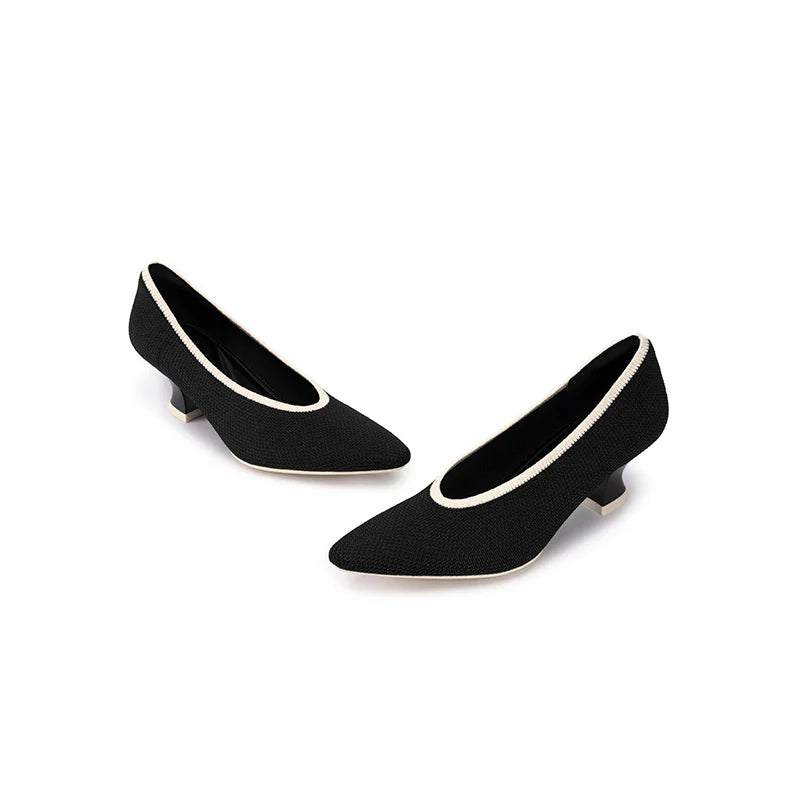 Modish Slip-On Block Heel Pumps - Black