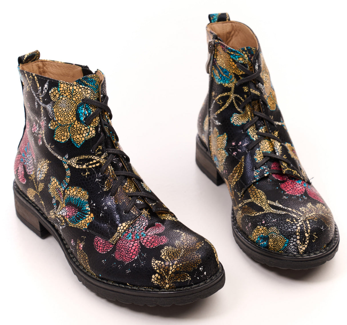 Bosccolo Womens Ankle Boots - Flowers On Black