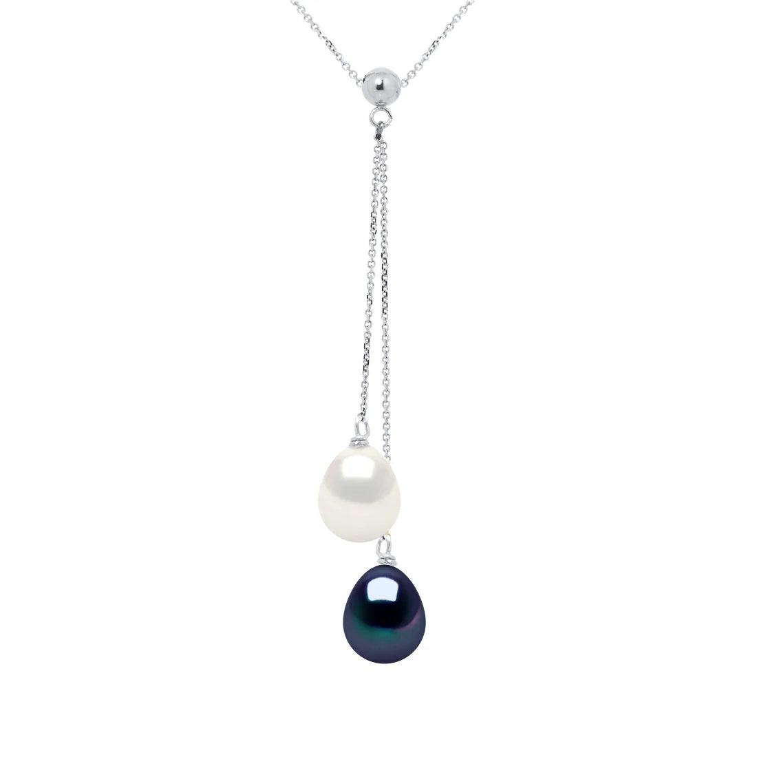 Necklace Toi & Moi Drop Freshwater Pearl White & Black