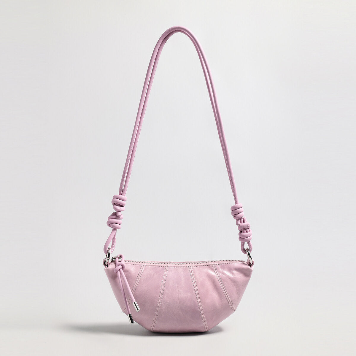 Oil-Wax Leather Crescent Shoulder Bag - Pink