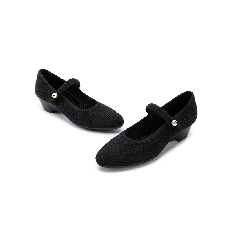 Vintage Tweed Low Heel Mary Jane Shoes - Black