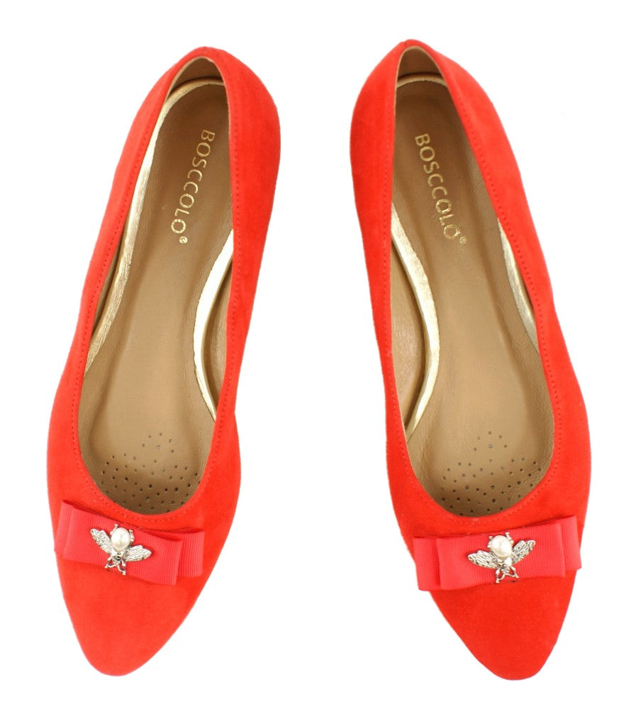 Bosccolo Womens Ballerina - Red Suede
