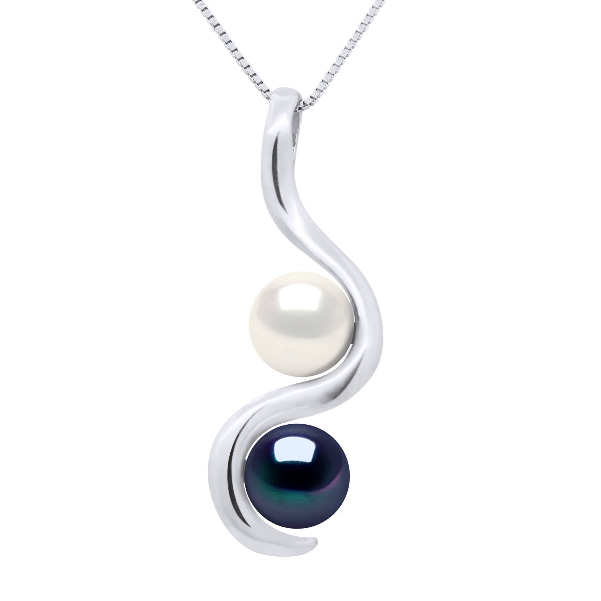 Pendant You & Me* - "Natural Pearl White" & "Black Tahitian Style" - Longueur 42 cm
