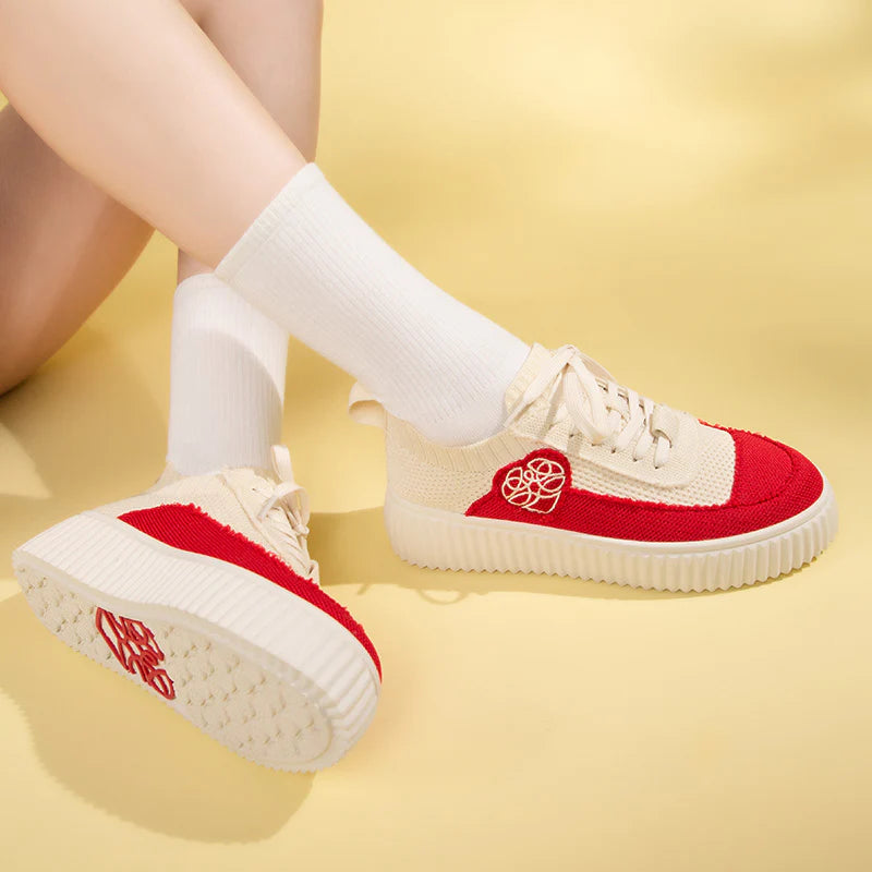 Chunky Platform Knit Sneakers - Red