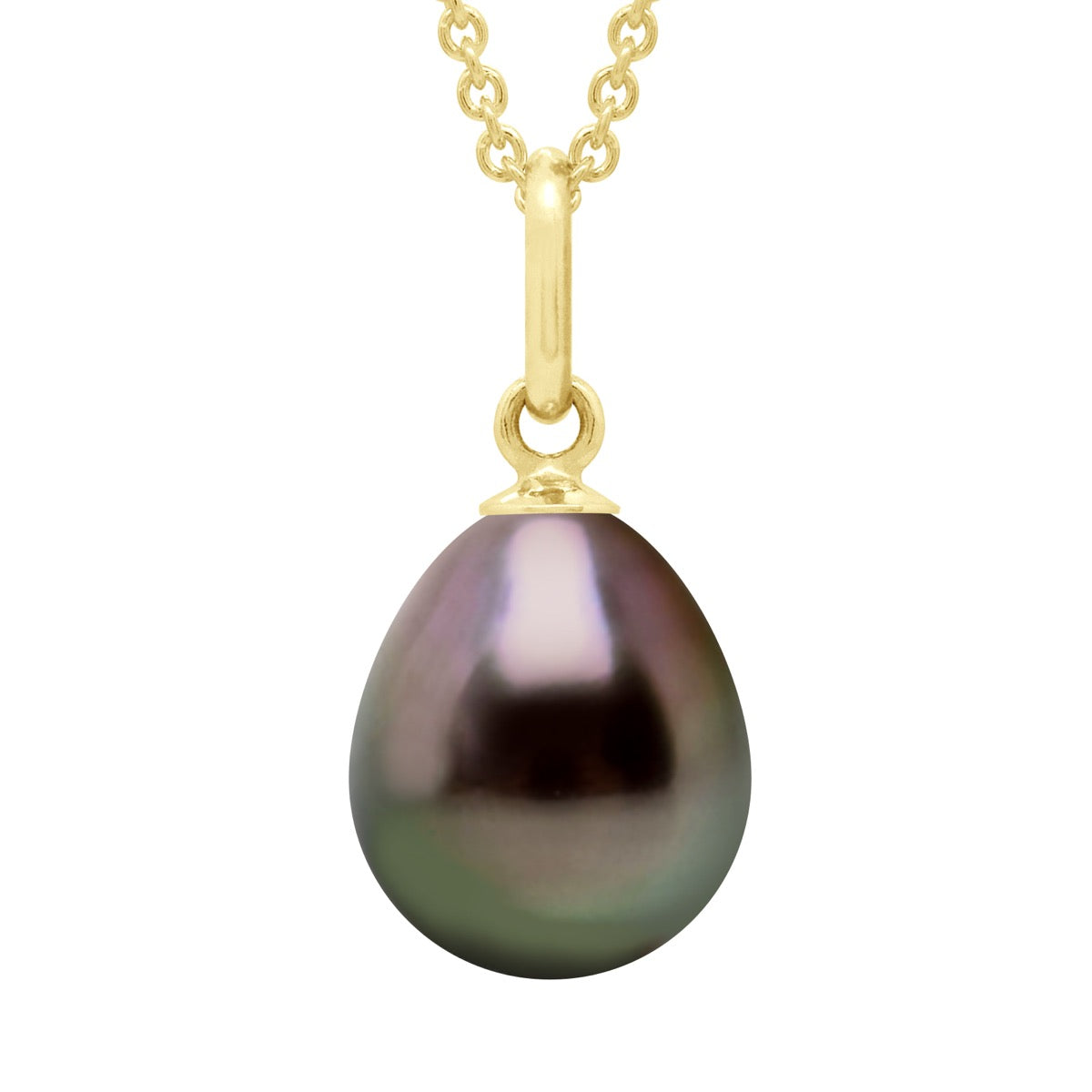 Pendant Articulated Thread Yellow Gold 375 and Real Cultured Tahiti Pearl Pear 9-10 mm - Longueur 42 cm