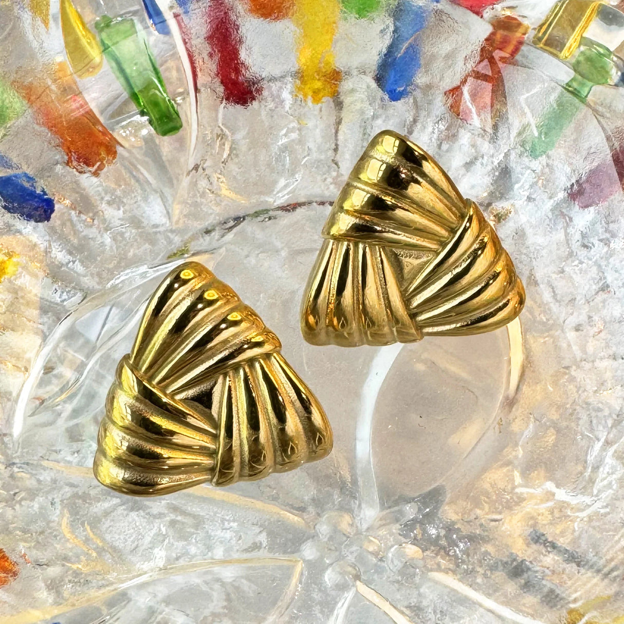 Bullion Gold Ridged Triangle Gold layered Stud Earrings