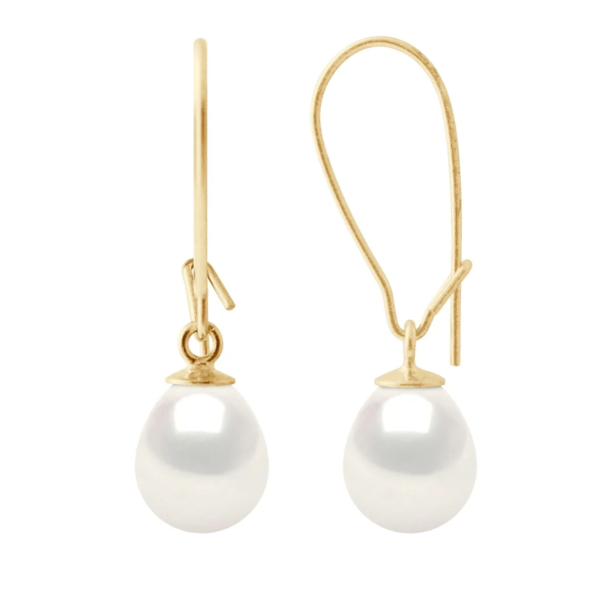 Drop Earrings Freshwater Pearl White Yellow Gold 7-8mm Lever Back