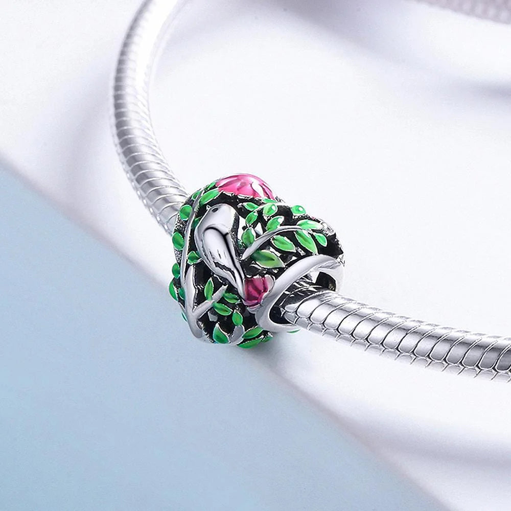 Solid 925 Sterling Silver Bird In A Heart Charm