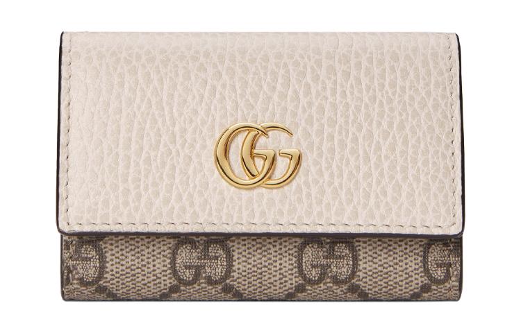 Gucci GG Supreme And Leather Keys Holder Pouch - White/Brown