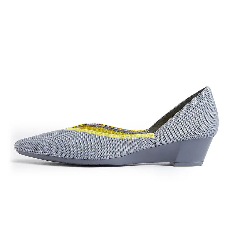 Minimalist Heart Heel Pointed Toe Knit Flats - Grey