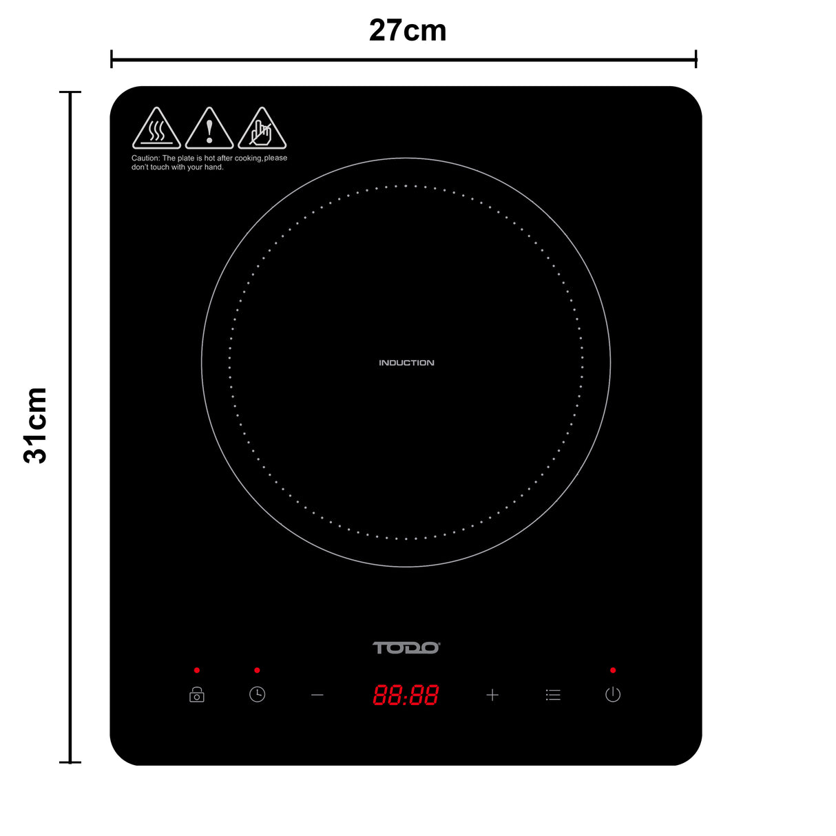 TODO 2000W Induction Electric Cooktop Hotplate Tempered Crystal Glass Touch Control