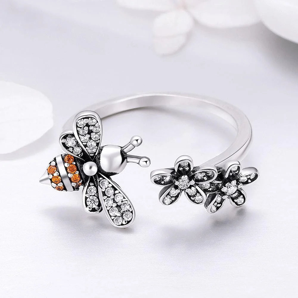 Adjustable Solid 925 Sterling Silver DaisyBee Ring