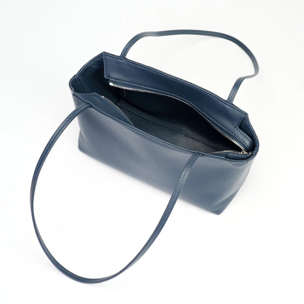 BAMEI Goatskin Leather Trapezoid Shoulder Bag - Navy