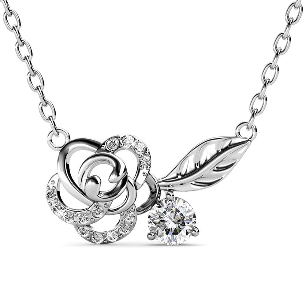 Boxed Rose Petal Set Embellished with SWAROVSKI® Crystals In White Gold