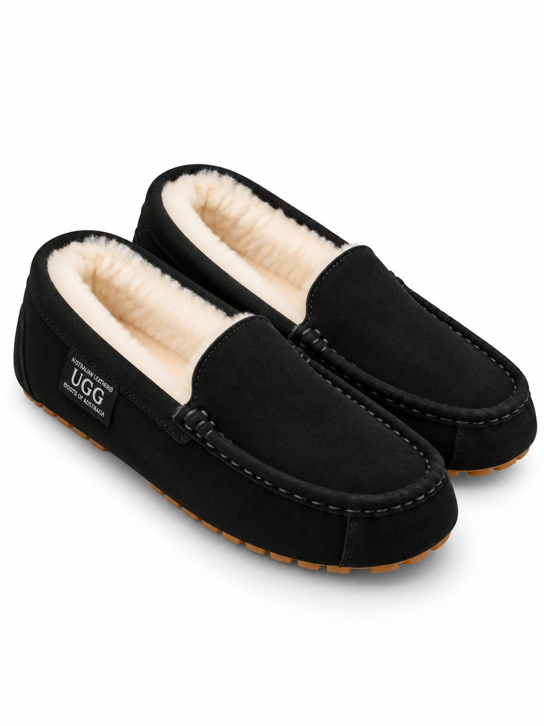 Australian Leather Ugg Classic Moccasin Slippers - Black - AU6