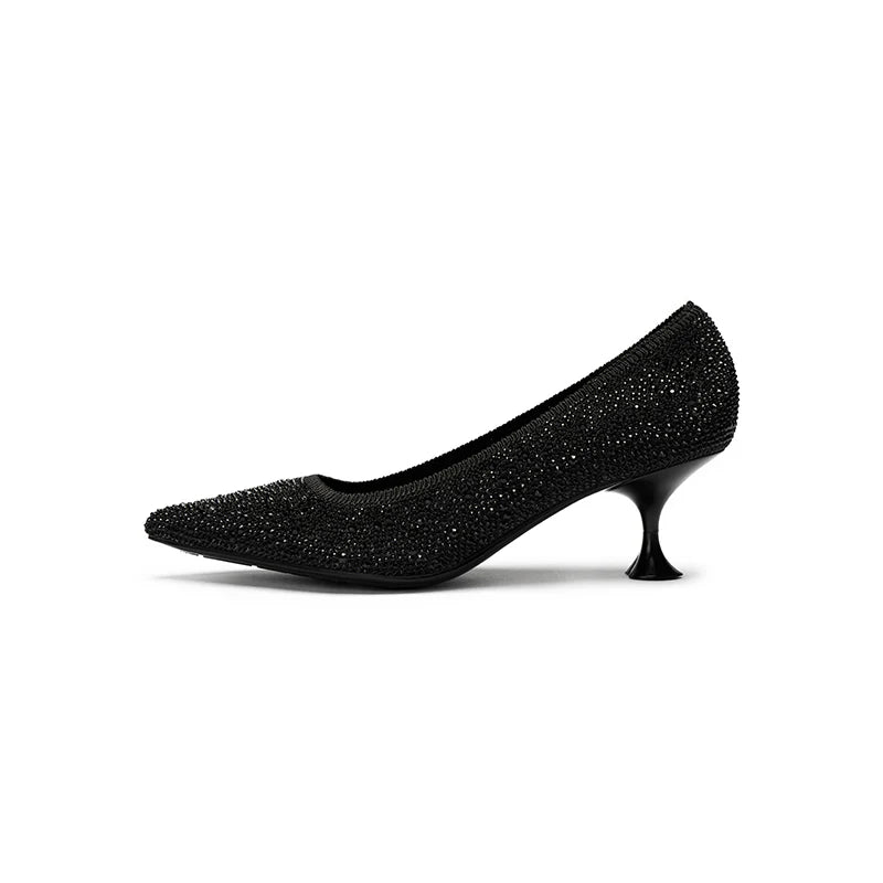 Cocktail Rhinestone Kitten Heels - Black