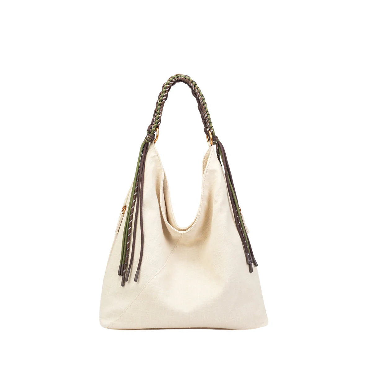 BAMEI Natural Ramie Canvas Braided Handle Tote Bag - Cream