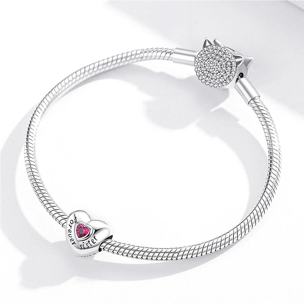 Solid 925 Sterling Silver Bolded Heart Forever Sister Inscription Pandora Inspired Charm