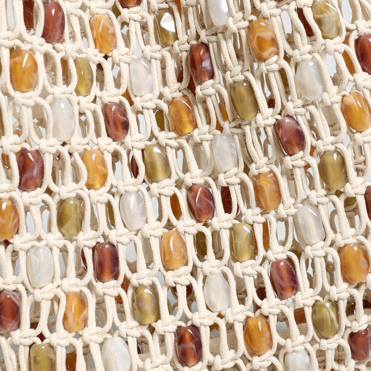 Beaded Macramé Net Tote Bag - Ivory