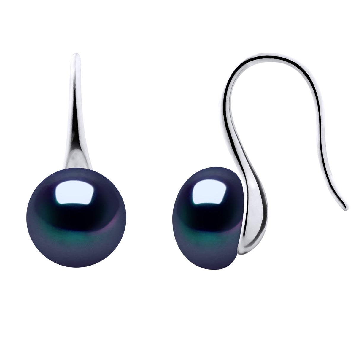 Earrings Real Cultured Freshwater Pearls Button 8-9 mm - Black "Tahitian Style"