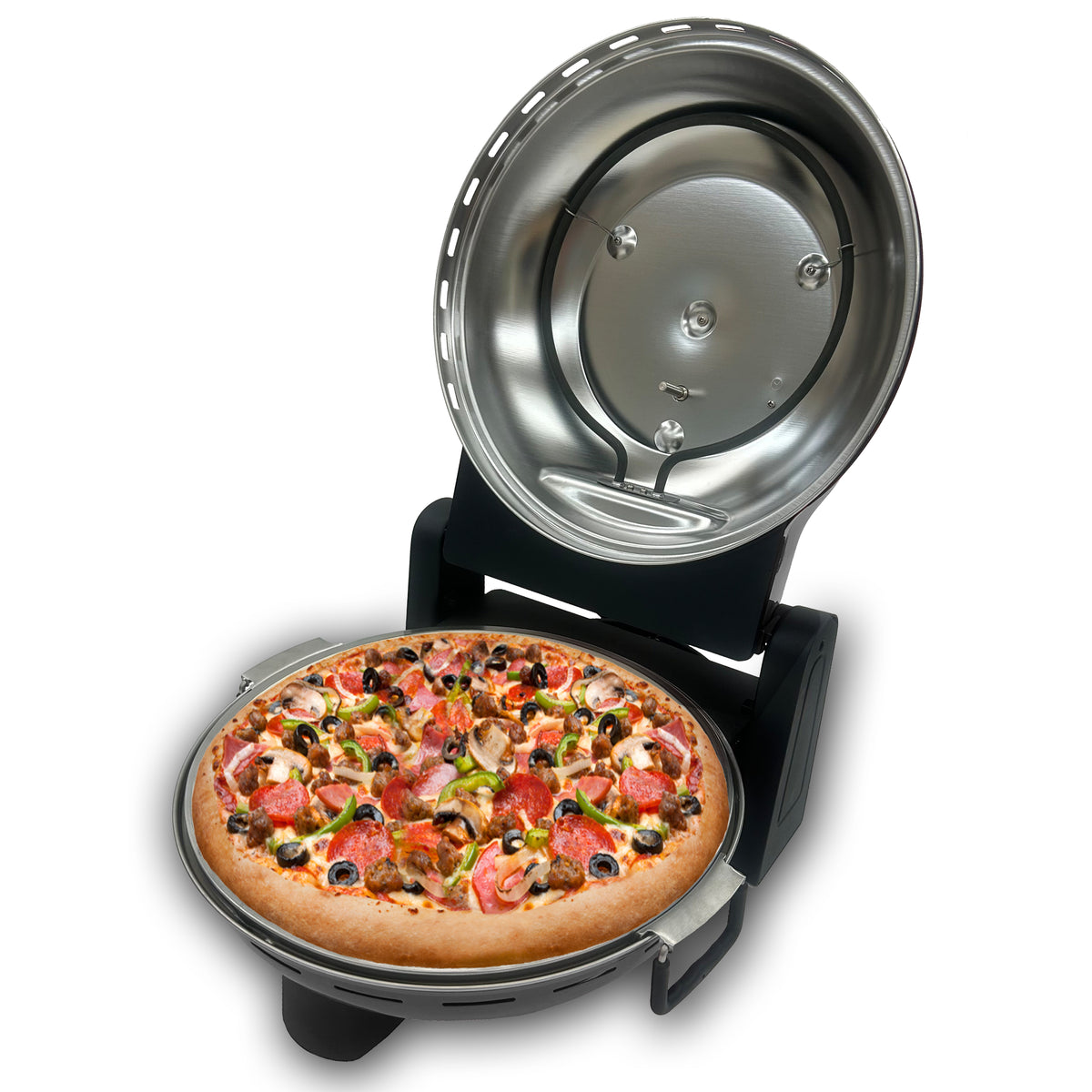 TODO 1400W Electric Pizza Maker Pizza Oven 30cm Ceramic Stone Plate 420A„ƒ Temperature - Black