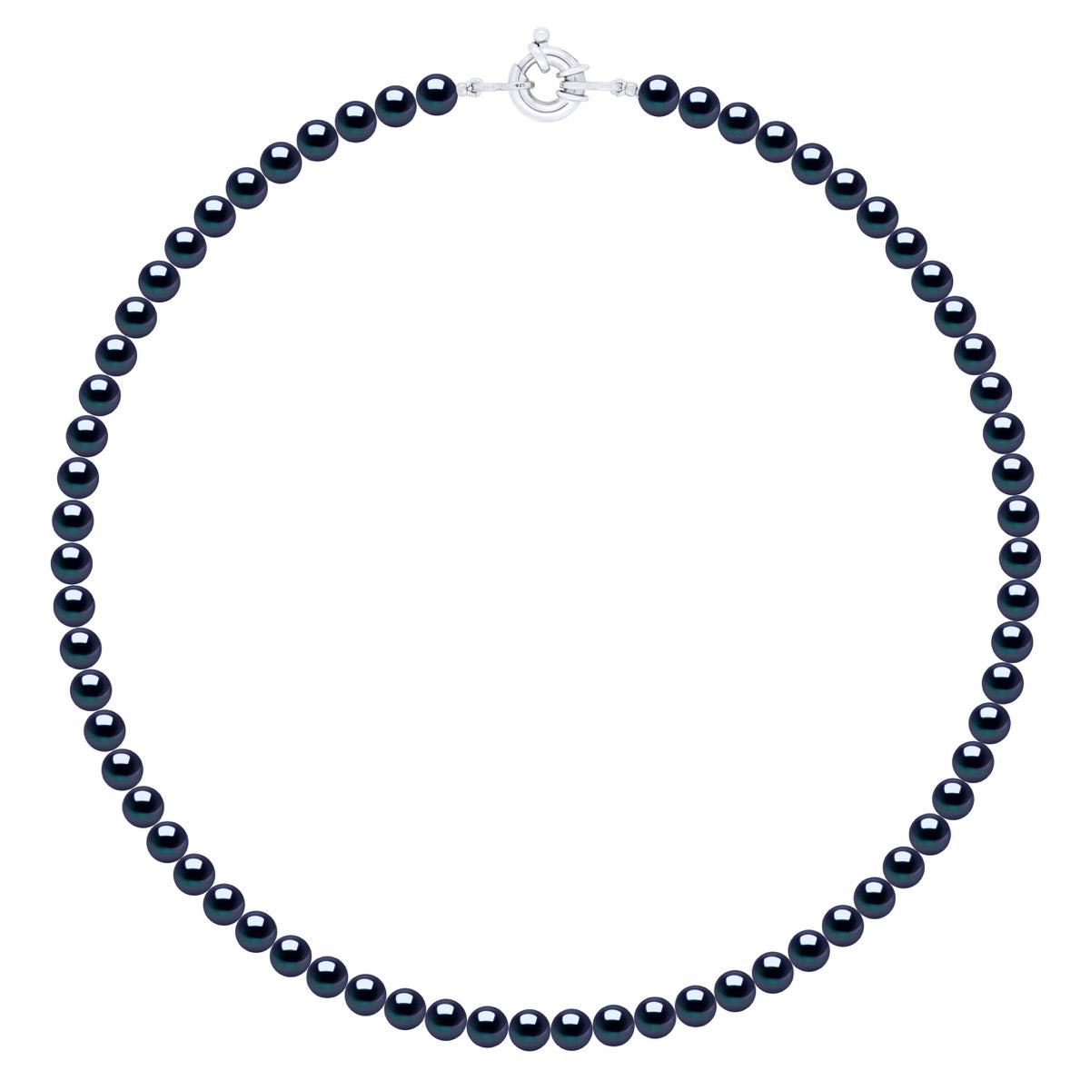 Necklace of Real Cultured Freshwater Pearls and Round 6-7 mm - Black "Tahitian Style" - Longueur 42 cm