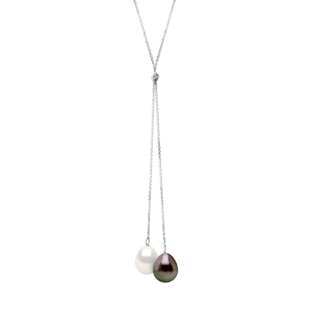 Necklace " You & Me"- Design "Knot"- 2 Real Cultured Pearls Pear 9-10 mm - Longueur 42 cm