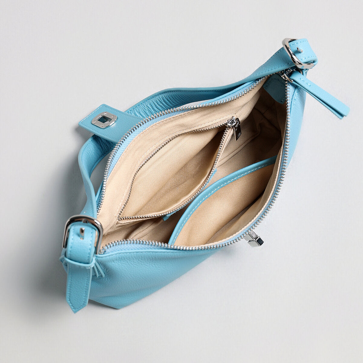 Turn-Lock Crescent Baguette Bag - Blue