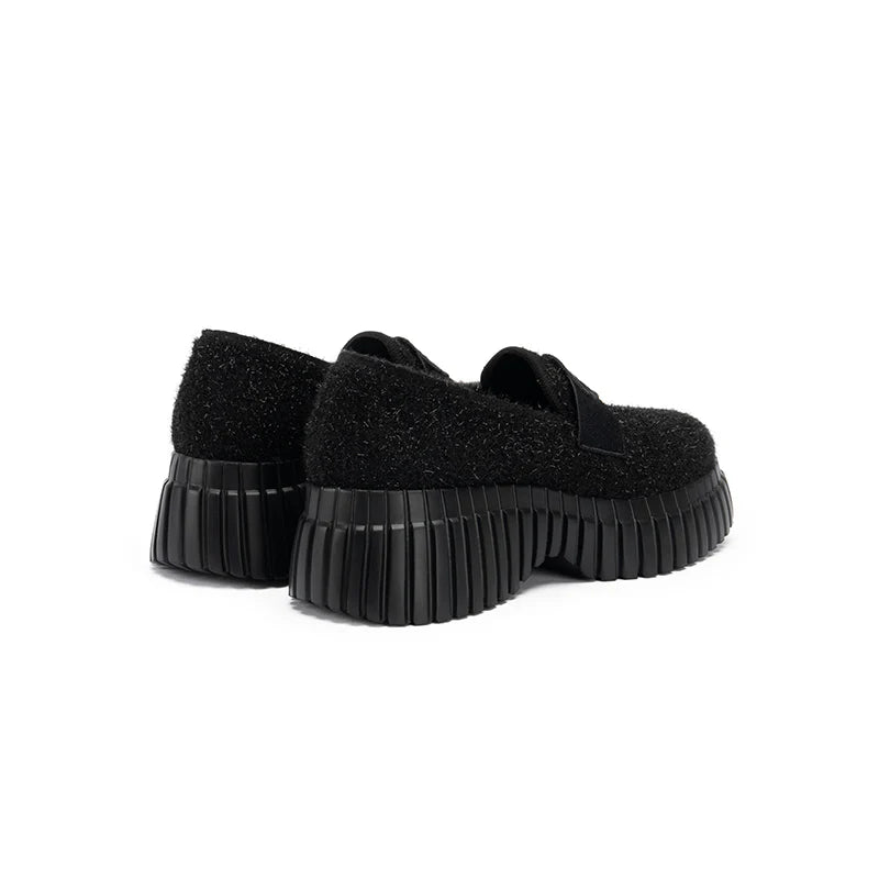 Paris Tweed Platform Loafers - Black