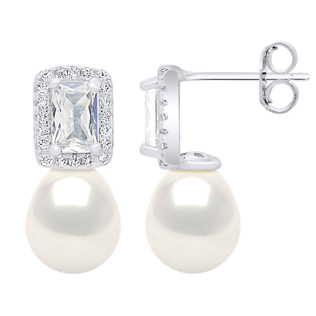 Hanging Earrings Real Cultured Freshwater Pearls Pear 8-9 mm - Natural White - Longueur 42 cm