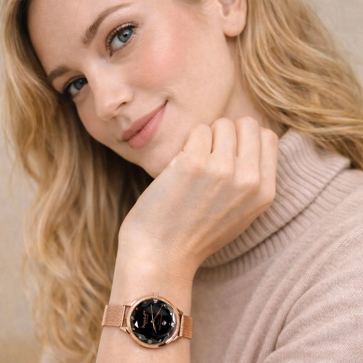Krystal Couture Krystalline Sleek Rose Gold Black Watch Embellished with SWAROVSKI® Crystals