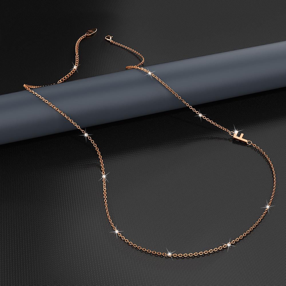 Bullion Gold Sparkling Alphabet Initials Stainless Steel Necklace in Rose Gold