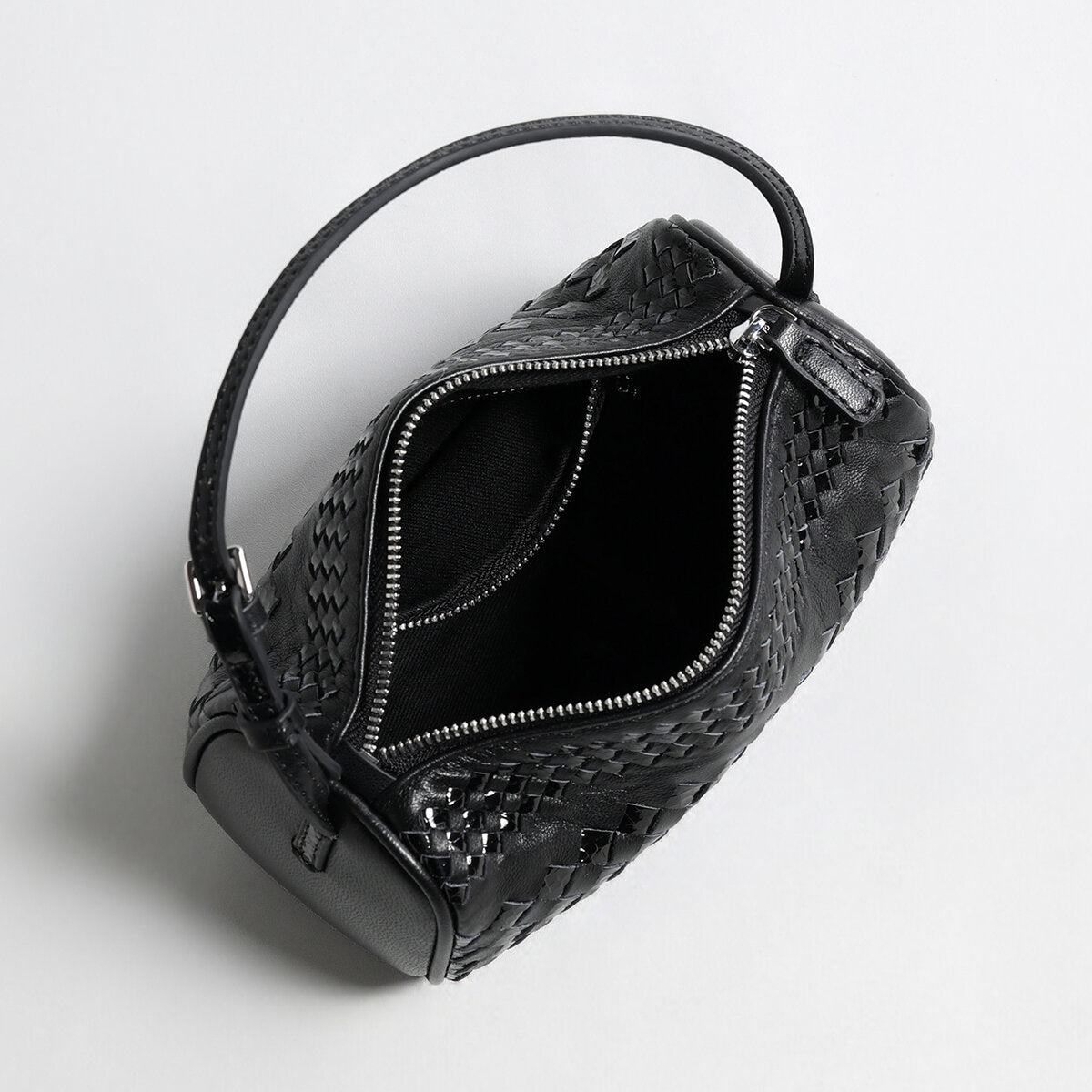Hand-Woven Sheepskin Leather Cylinder Bag - Black