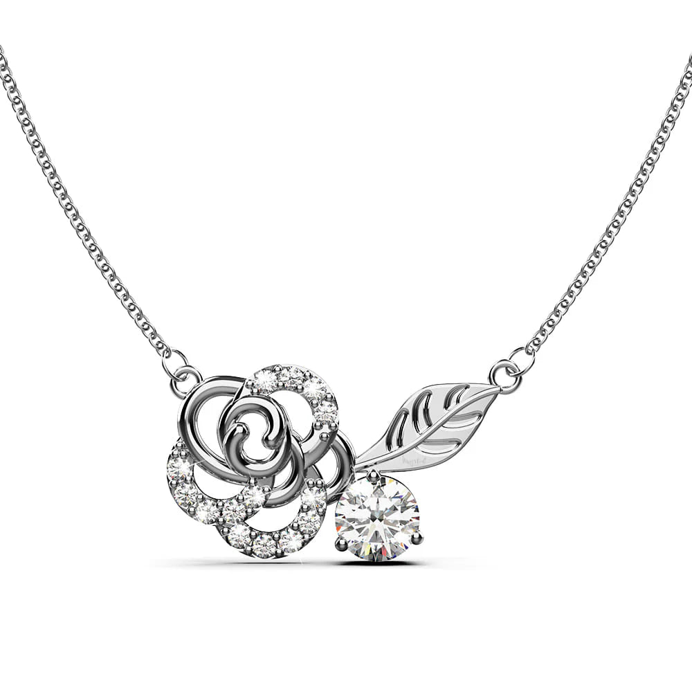 Krystal Couture Rose Petal Pendant Necklace in White Gold Embellished with SWAROVSKI Crystals